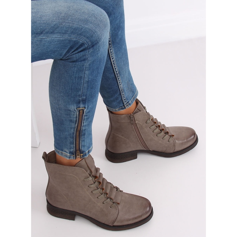 Bottines à lacets beige F2801 Kaki 2