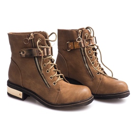 Bottines à Lacets Avec Boucle F03 Beige 2
