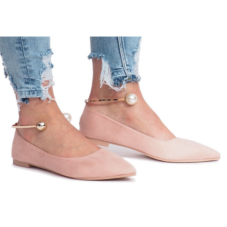 Ballerines en fourrure rose avec perles 1
