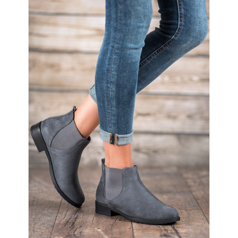 SHELOVET Bottines Chelsea en daim gris 2