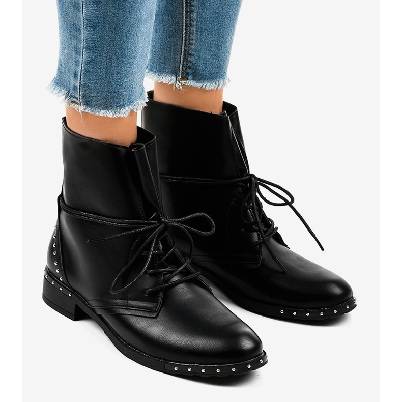 Bottines plates noires à lacets A-251 le noir 1