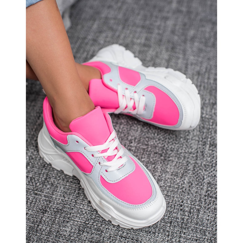 Ideal Shoes Chaussures de sport fluo blanc rose multicolore 2