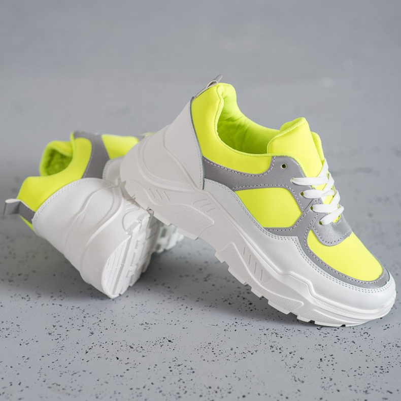 Ideal Shoes Chaussures de sport fluo blanche multicolore jaune 2 Ideal Shoes Chaussures de sport fluo blanche multicolore jaune 2