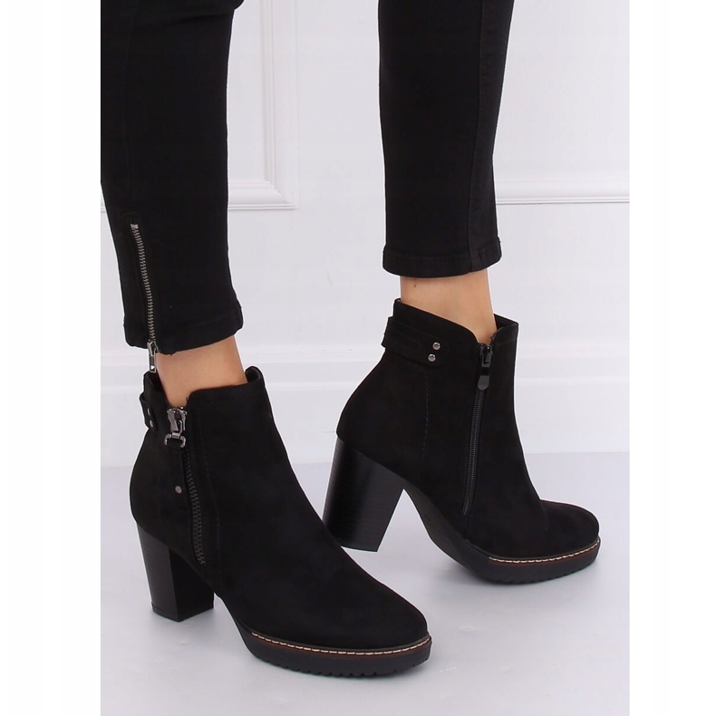 Daim noir noir 8B856 Bottines noires à talons 2