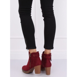 Bottines à talons en daim marron 8B856 Wine rouge 1