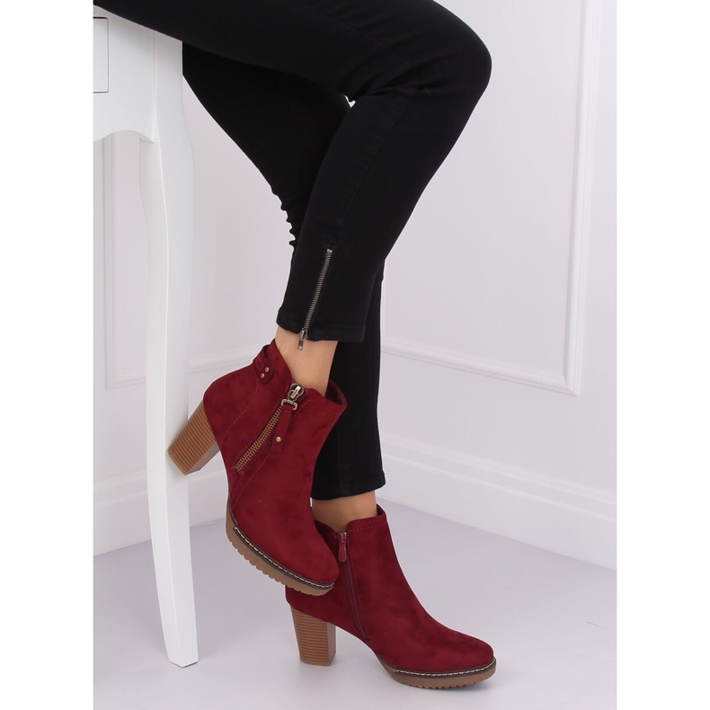 Bottines à talons en daim marron 8B856 Wine rouge 2