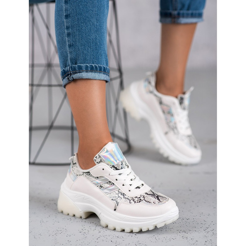 SHELOVET Baskets blanches à imprimé serpent 1