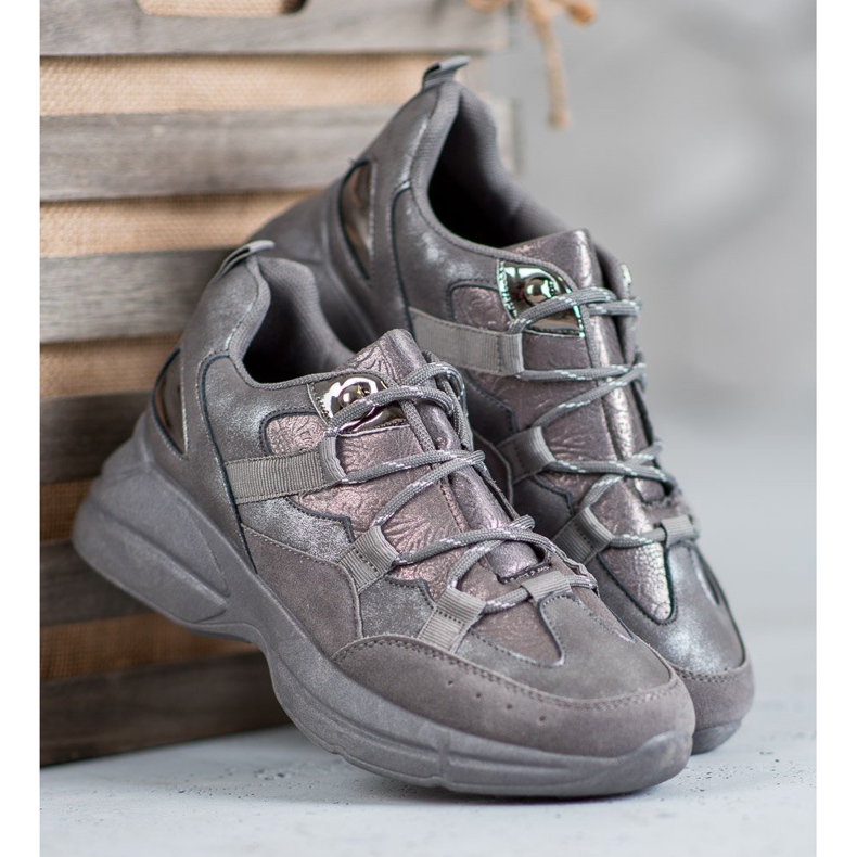 Muto Chaussures de sport à paillettes gris 1