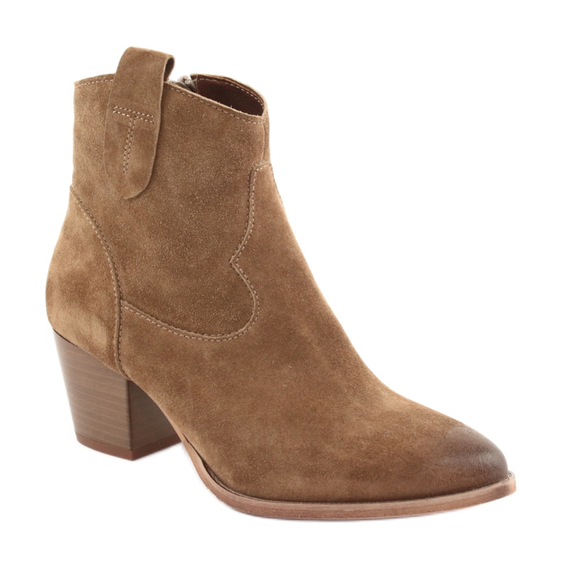 Bottines santiags Anabelle 1466 Camel en daim brun 1