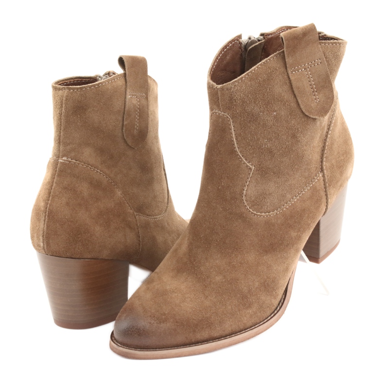 Bottines santiags Anabelle 1466 Camel en daim brun 3