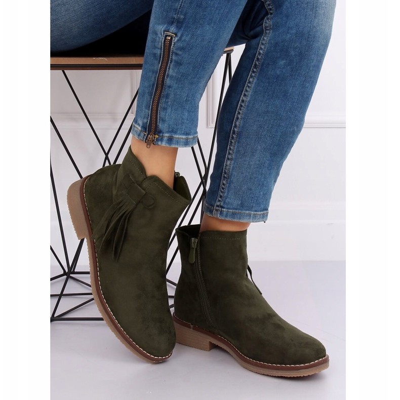 Bottines Jodhpur vertes à franges 8B907 Vert 1