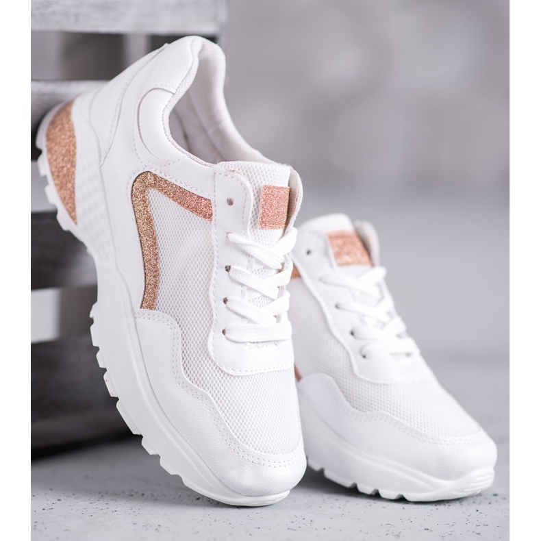 SHELOVET Chaussures de sport à paillettes blanc 1