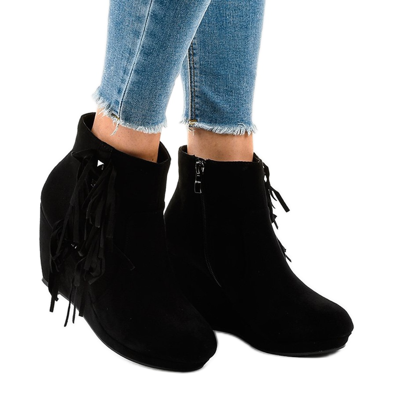 Bottines en daim noir boho LBS2586 2