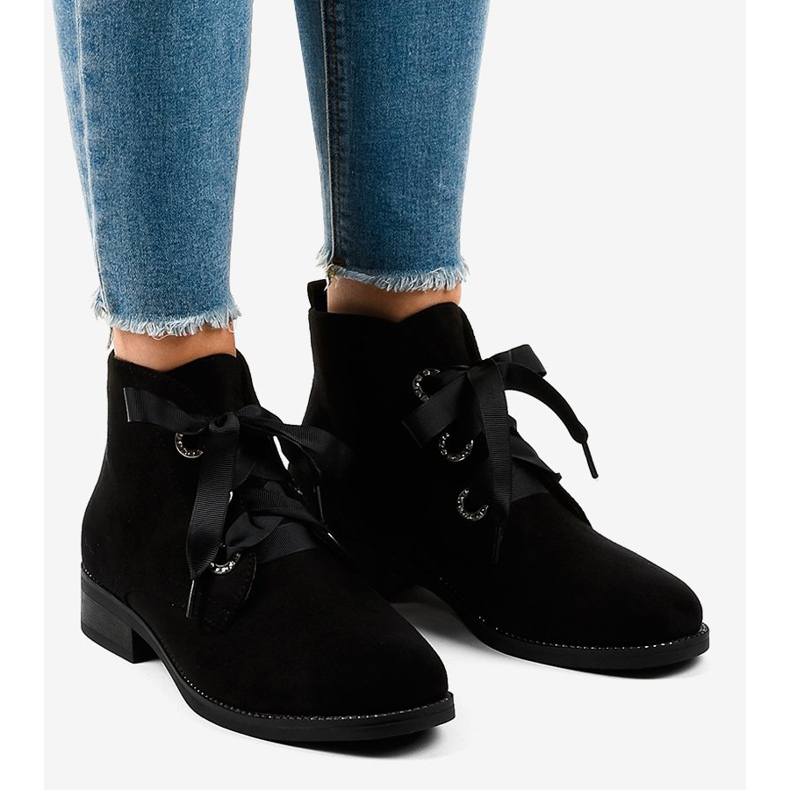 Bottines à lacets en daim noir K123 1