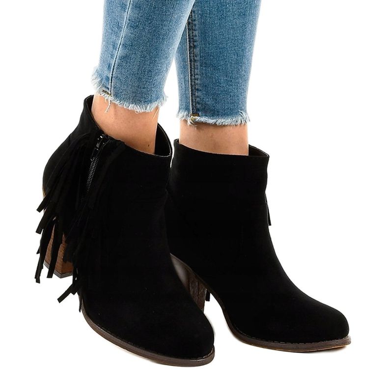 Bottines boho en daim noir sur le poteau FY8333 le noir 1