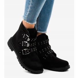 Bottines plates en daim noir avec boucles TL95-1 2