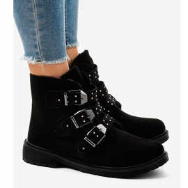 Bottines plates en daim noir avec boucles TL95-1 le noir 3