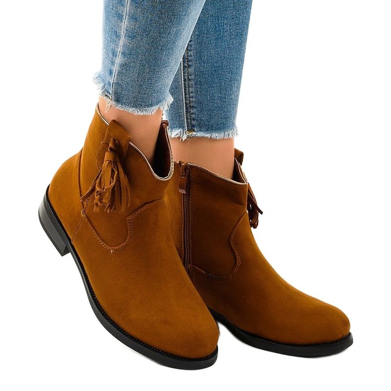 Boots plates femme camel à franges YS476 brun 1