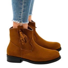Boots plates femme camel à franges YS476 brun 2