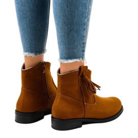 Boots plates femme camel à franges YS476 brun 3