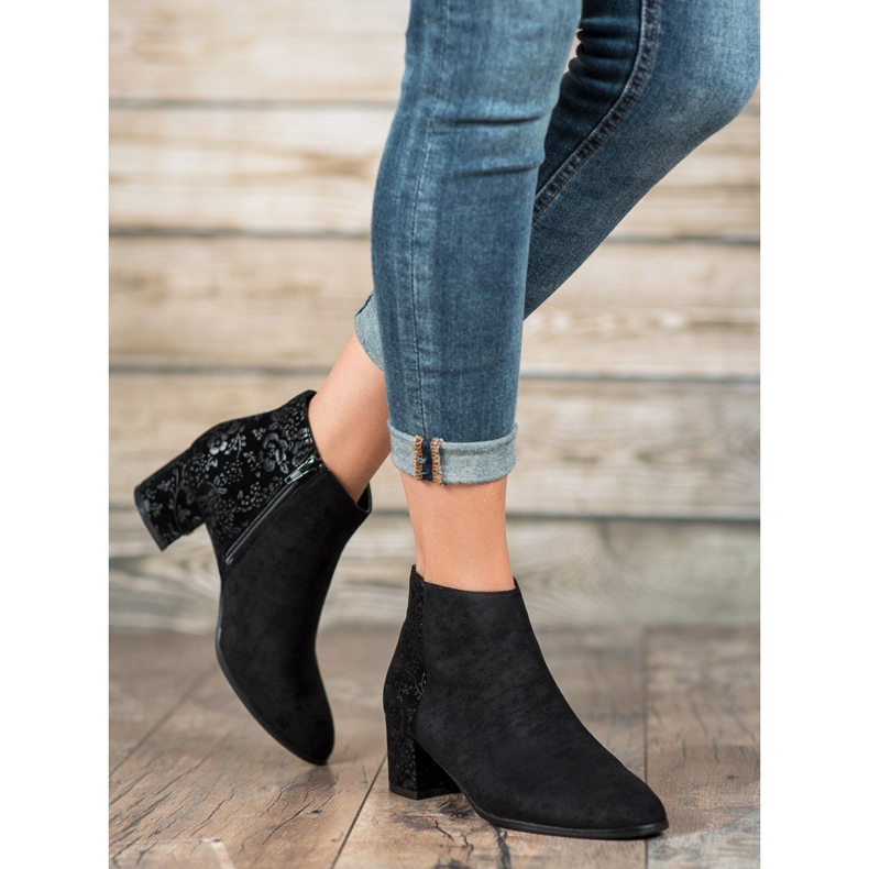 Filippo Bottines en daim à fleurs noir 1