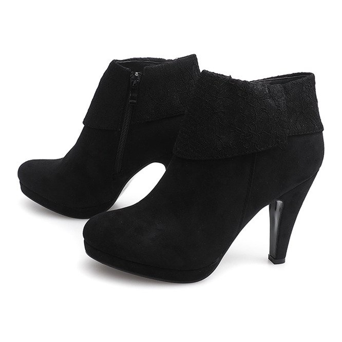 Bottes élégantes sur un talon haut en dentelle 6-67 noir le noir 1