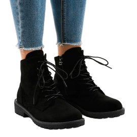 Bottines à lacets en daim noir HJ99-103 le noir 1