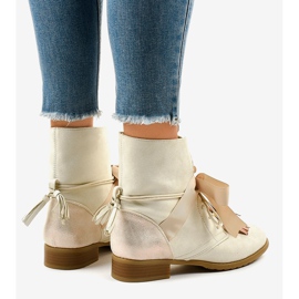 Bottines plates beiges nouées à franges A-226 4