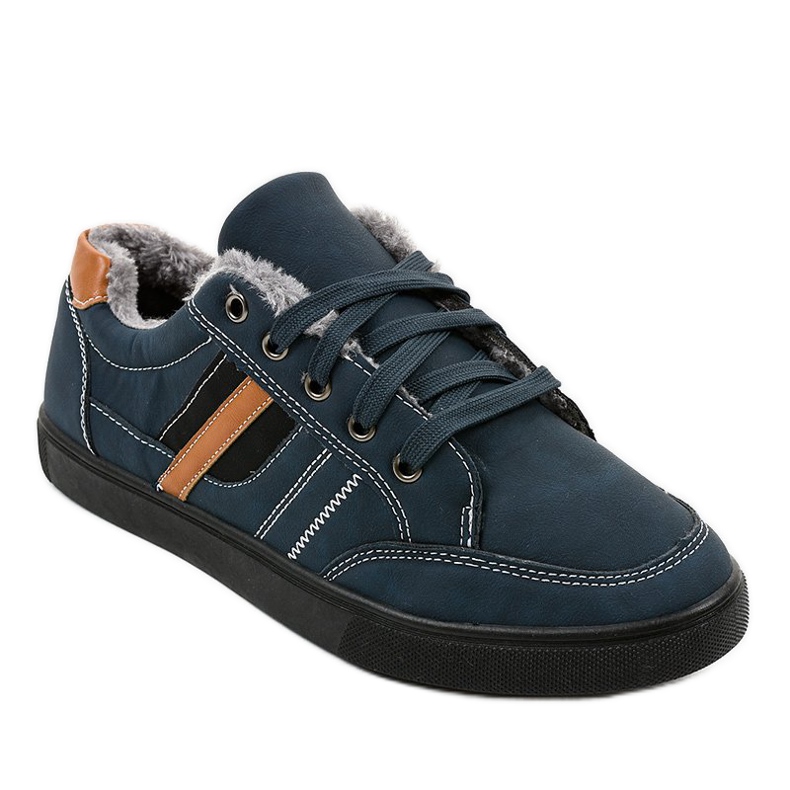 Baskets homme bleu marine avec fourrure E753M-2 1
