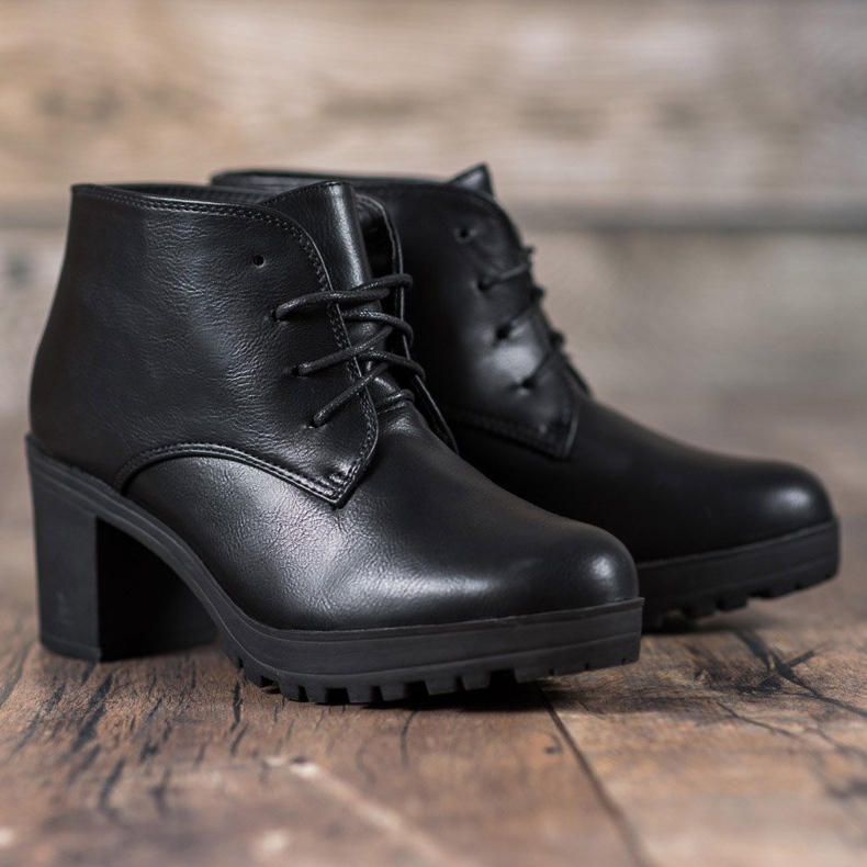 SHELOVET Bottes à lacets sur la plate-forme noir 2
