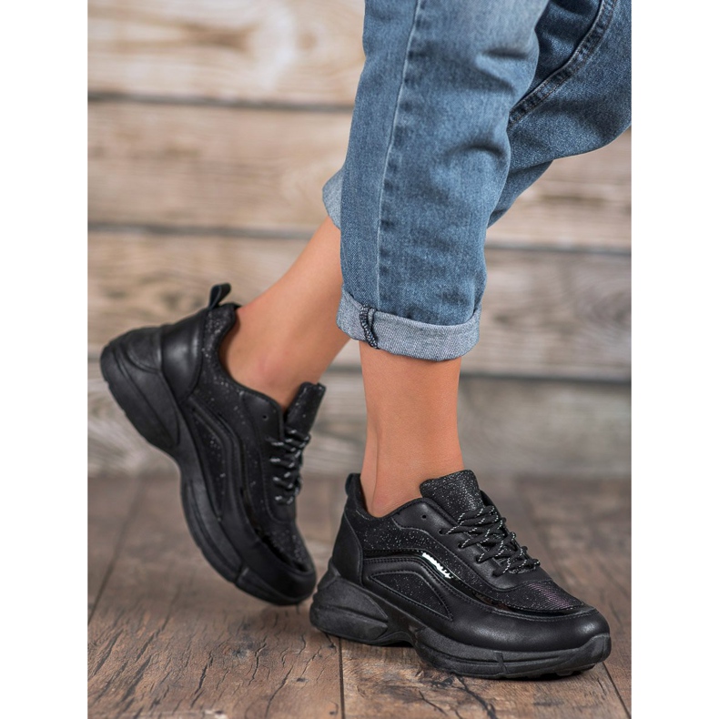 SHELOVET Chaussures de sport brillantes le noir 1