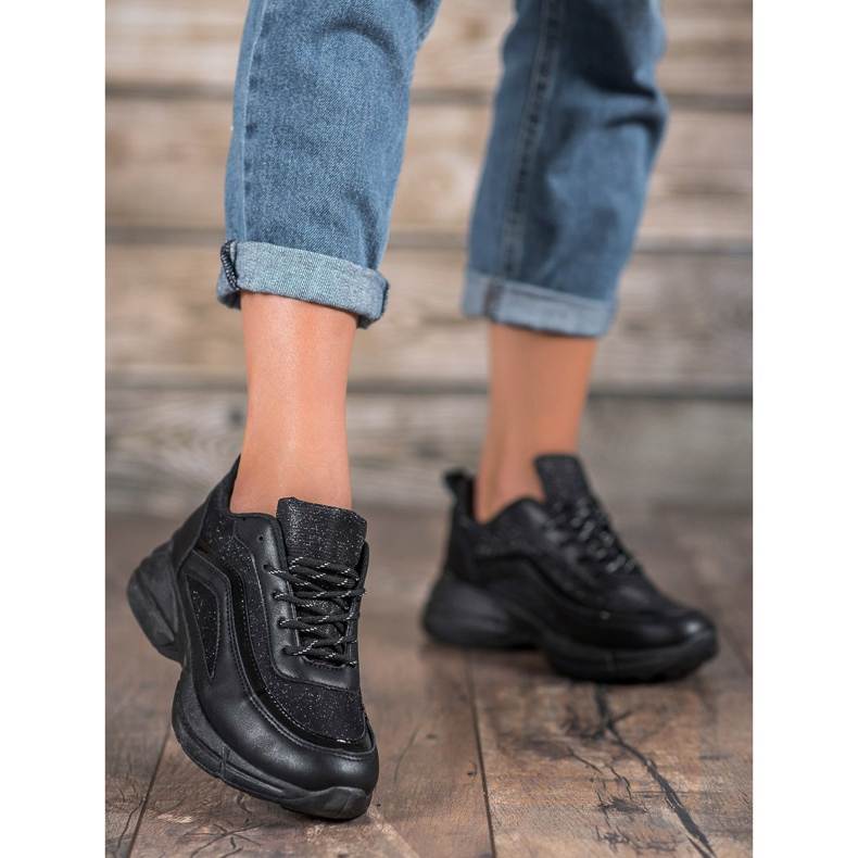 SHELOVET Chaussures de sport brillantes noir 2