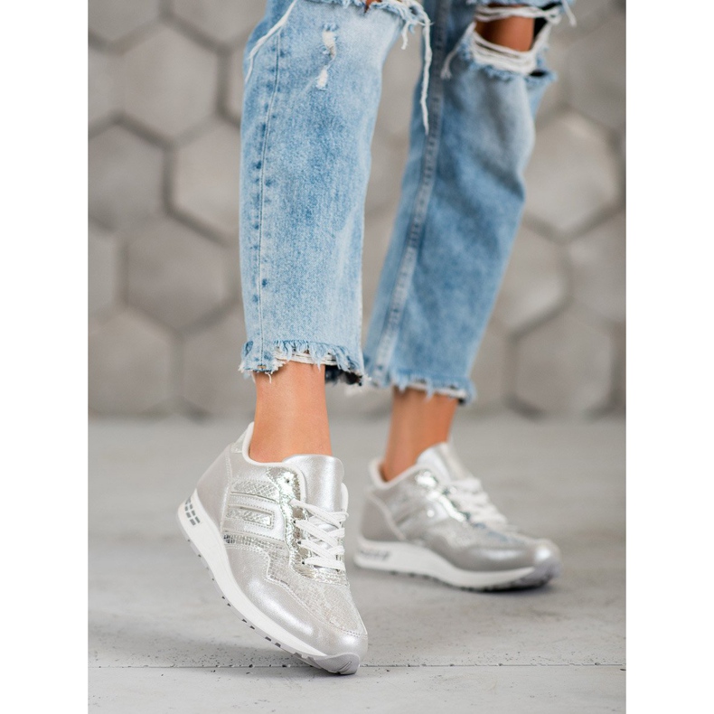 SHELOVET Baskets à imprimé serpent gris 1