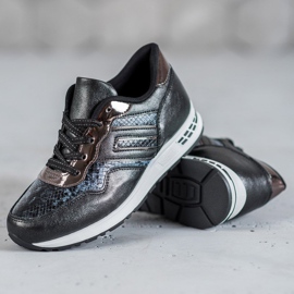 SHELOVET Baskets à imprimé serpent noir 1