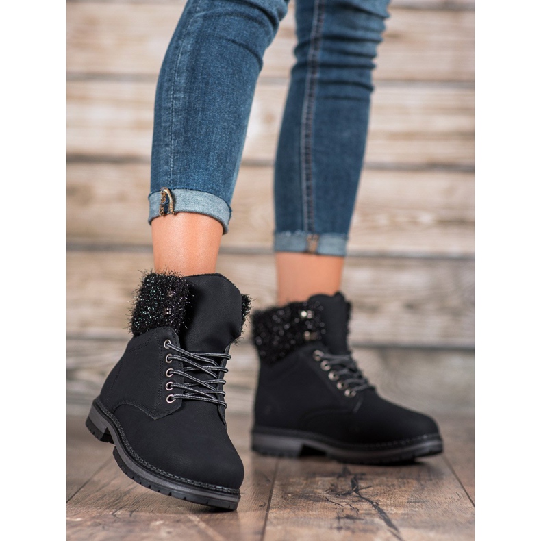 SHELOVET Trappeurs à paillettes le noir 2