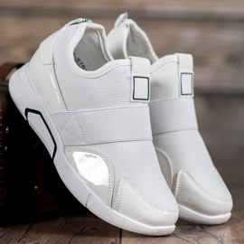 Ideal Shoes Baskets à enfiler à la mode blanche 1