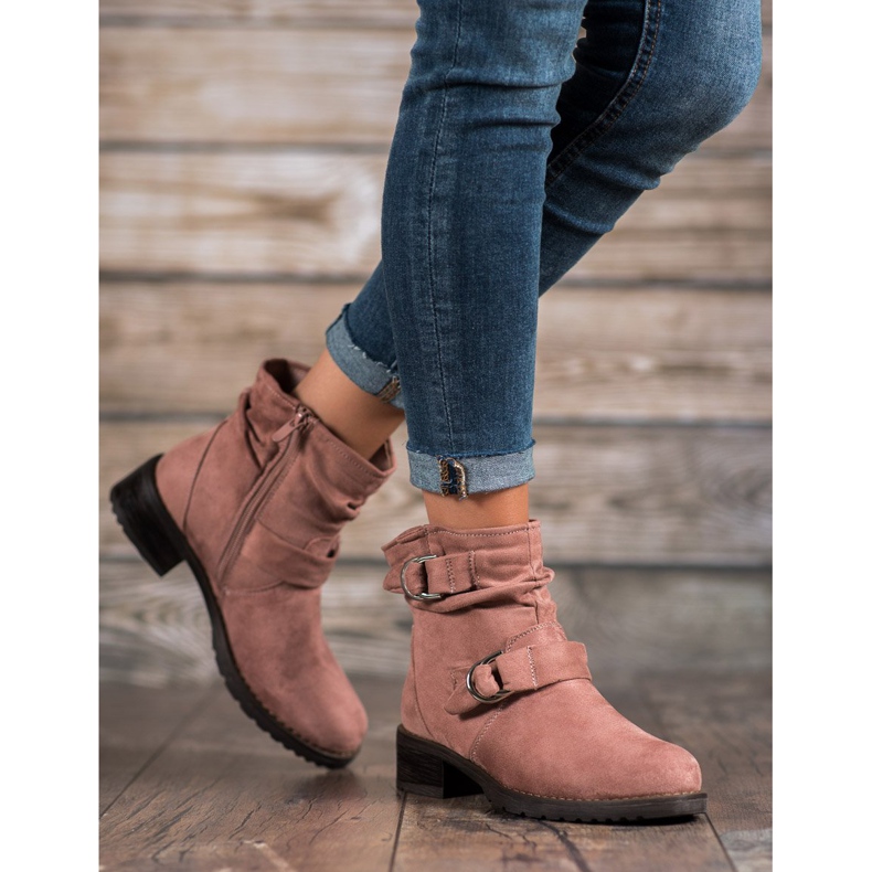 SDS Bottines en daim rose 1