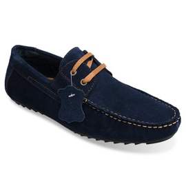 Mocassins Cuir à Lacets SH57 Bleu Marine 1