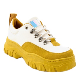 Chaussures de sport pour femmes à la mode blanches et jaunes PF5329 1