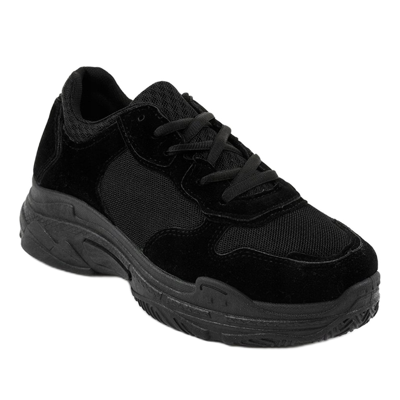 Chaussures de sport pour femmes en daim noir R-372 le noir 1