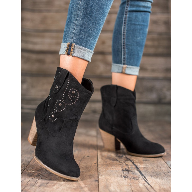 Small Swan Bottes de cow-boy à talons hauts noir 1