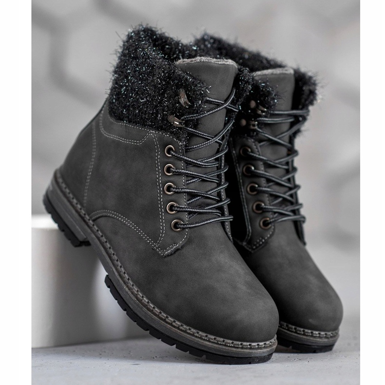 SHELOVET Trappeurs à paillettes le noir 1