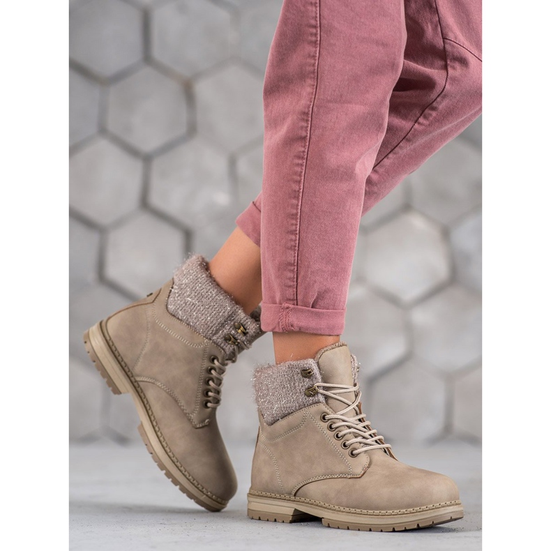 SHELOVET Trappeurs à paillettes beige 2