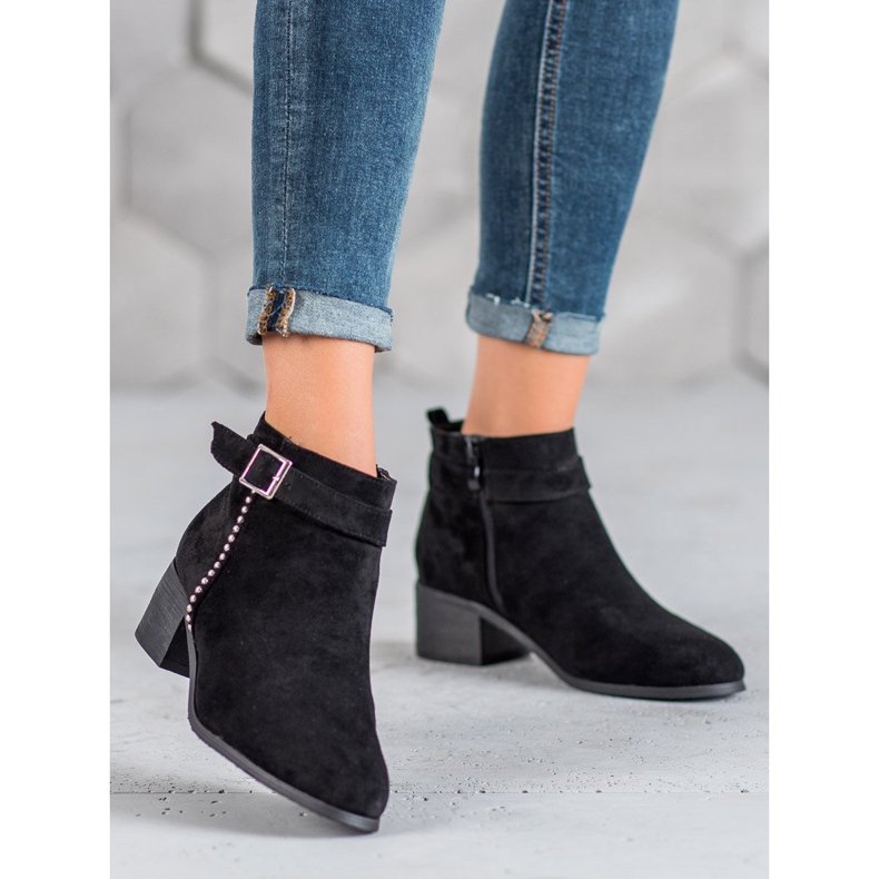 SHELOVET Bottines à talons en daim le noir 1