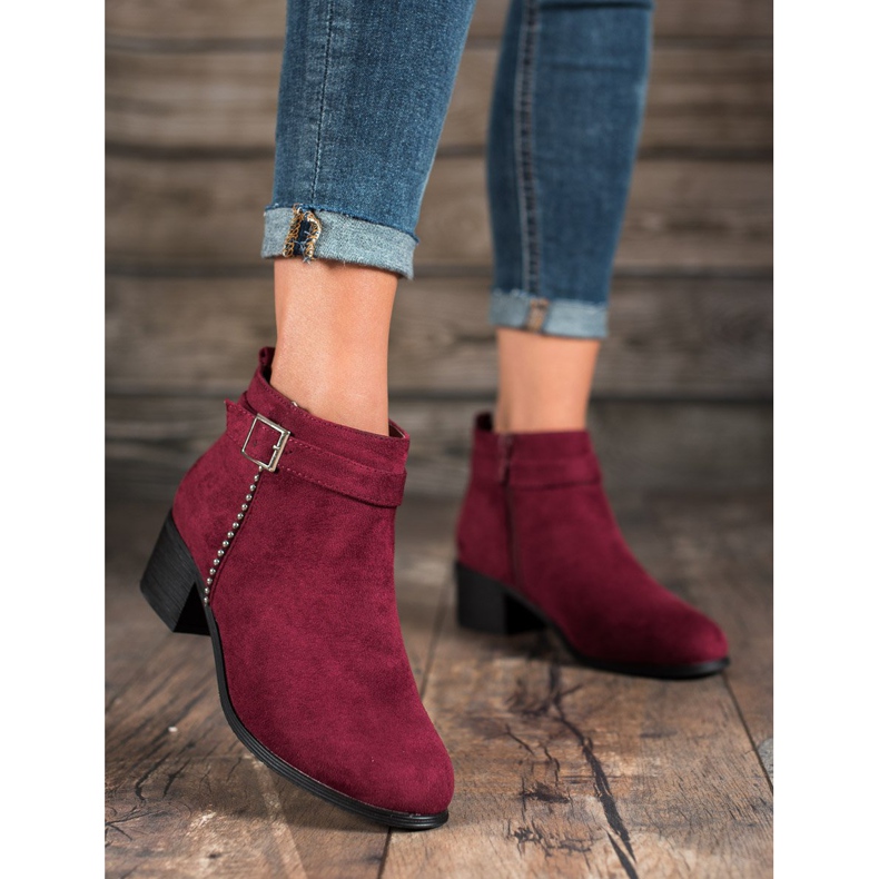 SHELOVET Bottines à talons en daim rouge 1