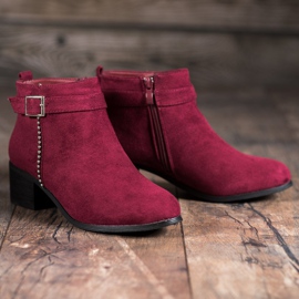 SHELOVET Bottines à talons en daim rouge 4