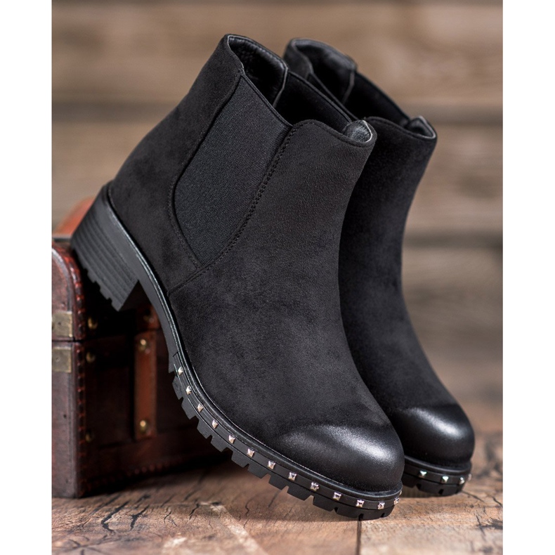S. BARSKI Bottines Chelsea en daim le noir 1