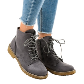 Bottines à lacets en daim gris HJ99-103 1