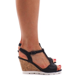 Sandales noires sur compensées YH2709 le noir 2
