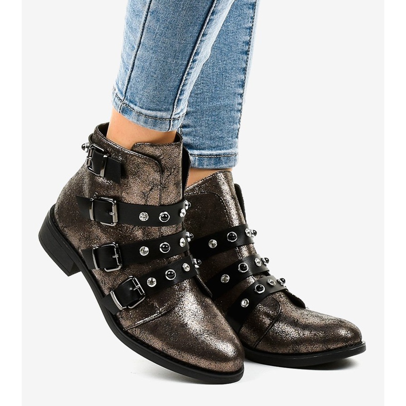 Bottines femme kaki à boucles plates HQ2366 multicolore vert 2